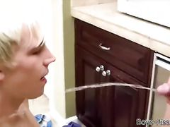 Hot blond twink tastes his lovers piss before assfucking him